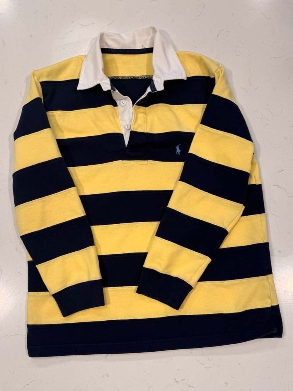 Polo Ralph Lauren Striped Rugby Shirt Yellow Navy size unknown.
